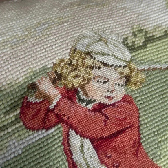 Wool Needlepoint Throw Pillow by Imperial Elegance Vintage Child Golfer … - Picture 7 of 8